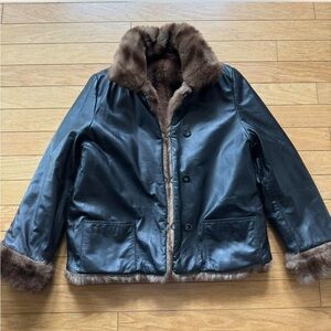 Vintage leather and faux fur trim jacket- reversible
